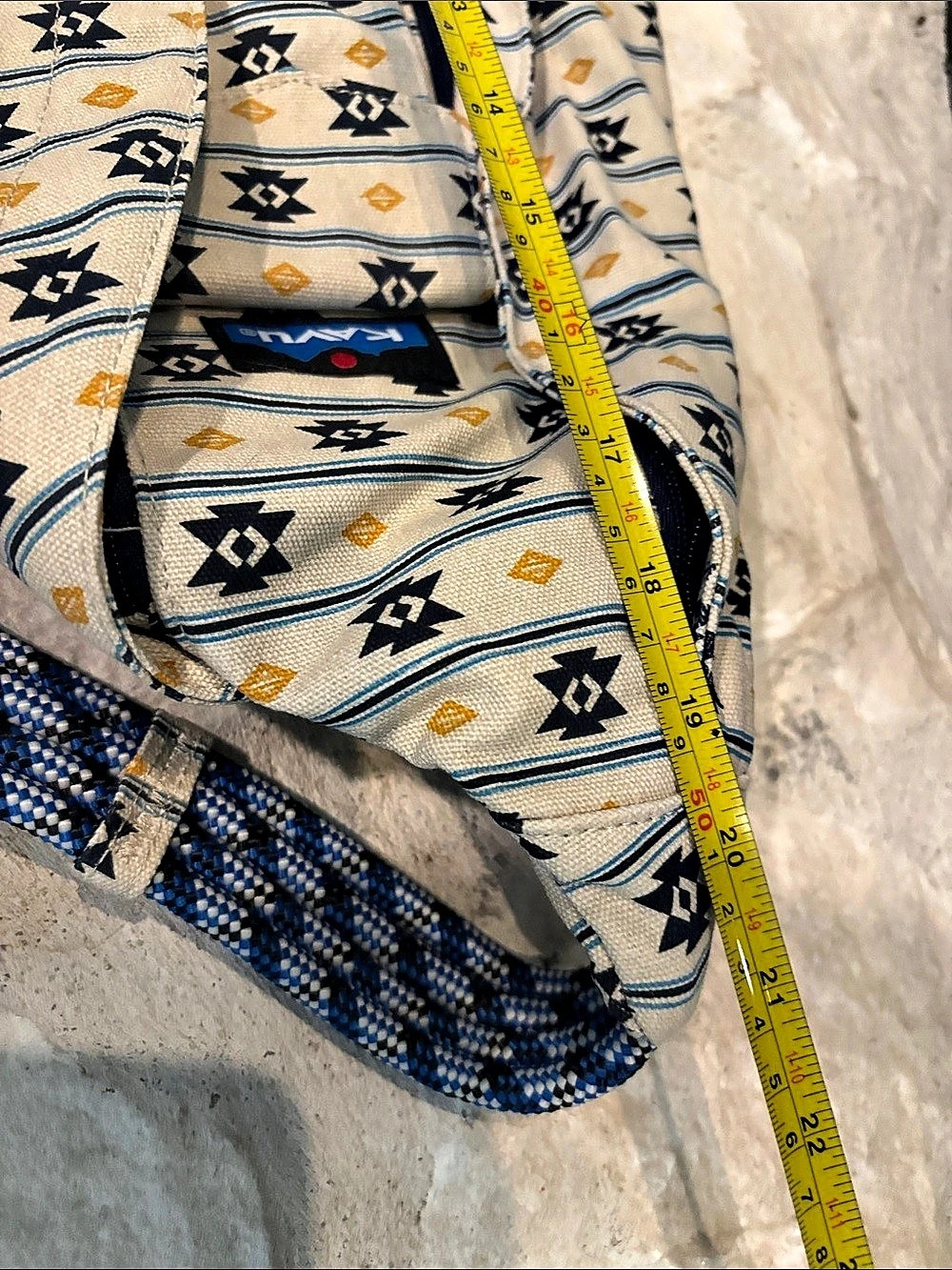 KAVU Rope Bag Geometric Pattern Backpack in Cream & Blue - Picture 6 of 7